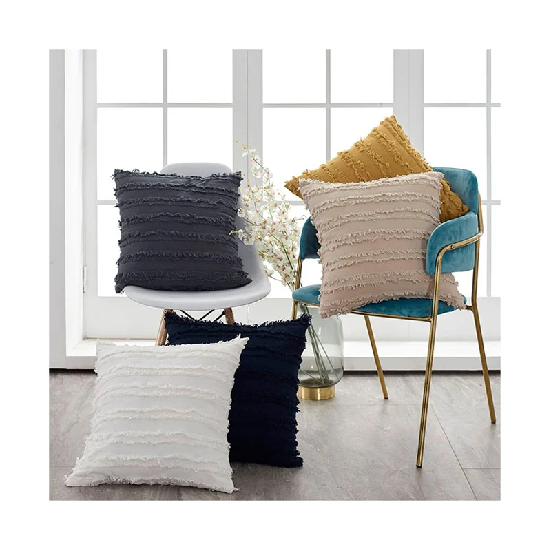 Buti Boho Macrame Solid Cotton Ethnic Knit Tassel  Embroidered Cushion Cover For Sofa