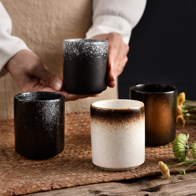 Classic Ceramic Tea Cups Traditional Chinese and Japanese Style Yunomi Style Abstract Pattern Handless Ceramic Cups