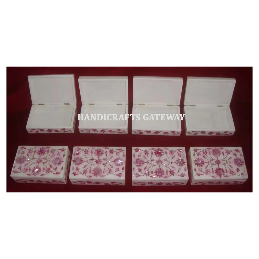 New Standard Size And Best Quality Pink Inlaid White Marble Box Beautiful Very Cheap Price Marble Mother Of Pearl Inlay Boxes