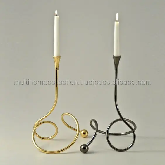 Abstract Pattern Creative Candle Stick Holder Candlewax Stand Decorative Brass Candlestick Holder White Enamel Coated