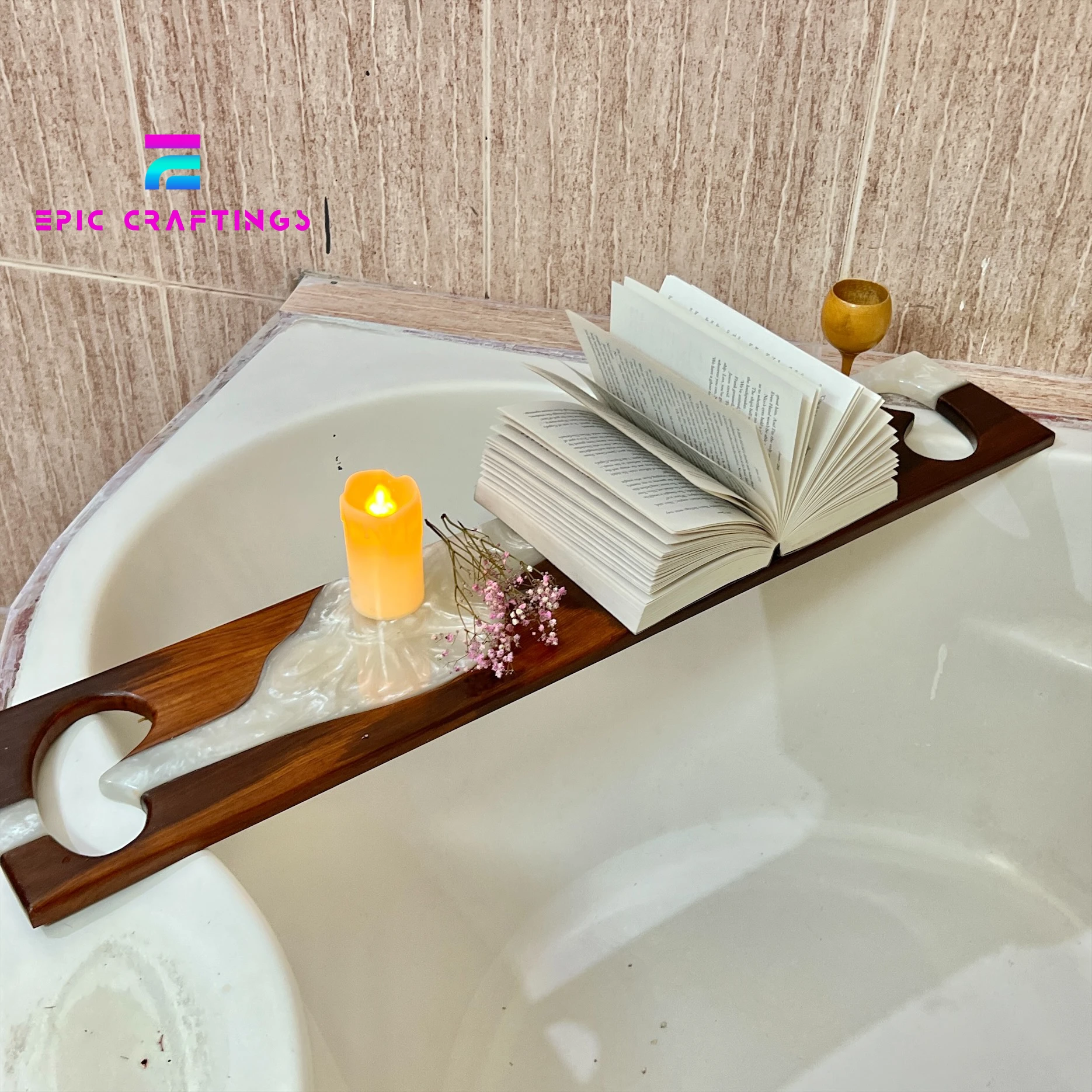 Handmade Relaxing Epoxy Resin Bath Caddy Tray Stylish Eco-friendly Bathroom tub tray Functional Decor Tub Tray