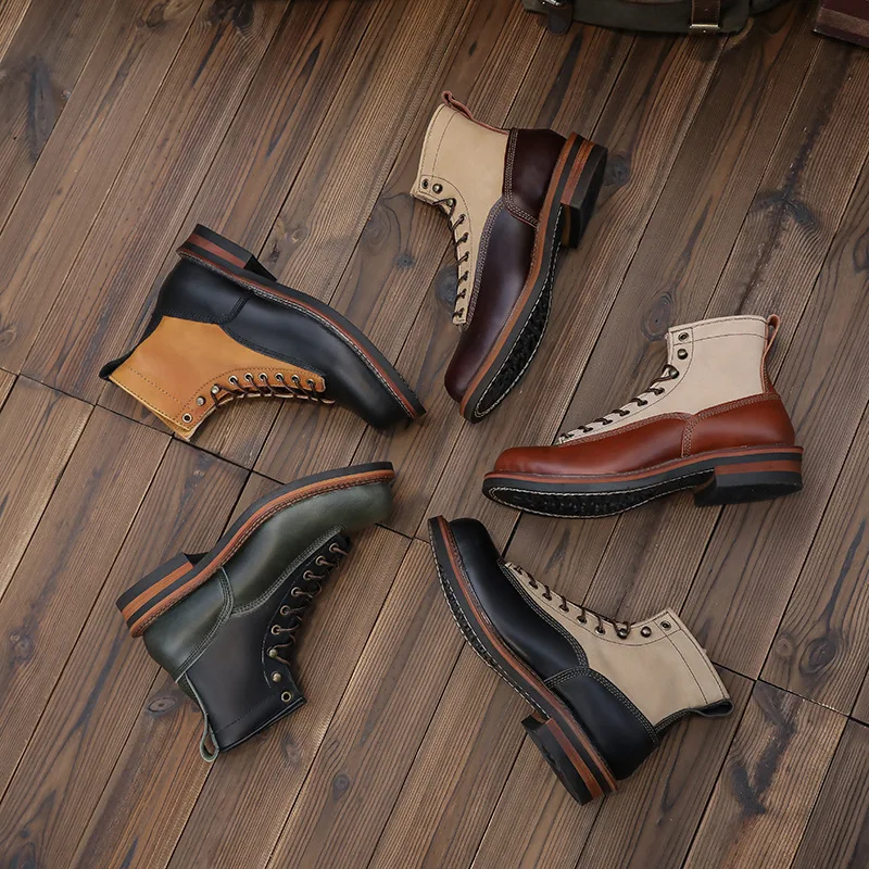 Hot New England Style Leisure Hiking Boots Mens Cow Leather Work Shoes