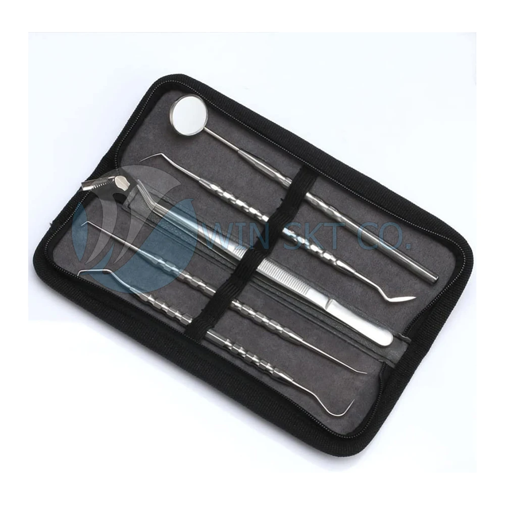 Premium Quality 5 Pcs Mouth Mirror Tweezers Scaler Stainless Steel Dental Teeth Whitening Cleaning Dental Set
