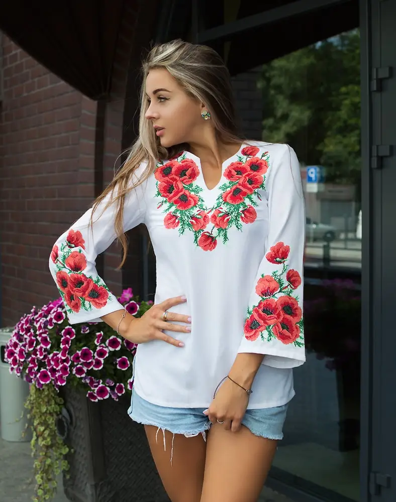 Women clothes New Design High Quality Cotton White Shirt Custom Embroidered Women Blouse