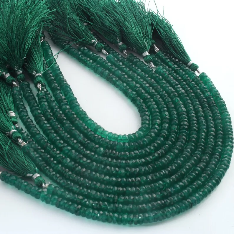 Handmade Green Onyx Bead Smooth Rondelle Size Jewelry Making Stone Beads High Quality Green Onyx Bead For Bracelet And Necklace