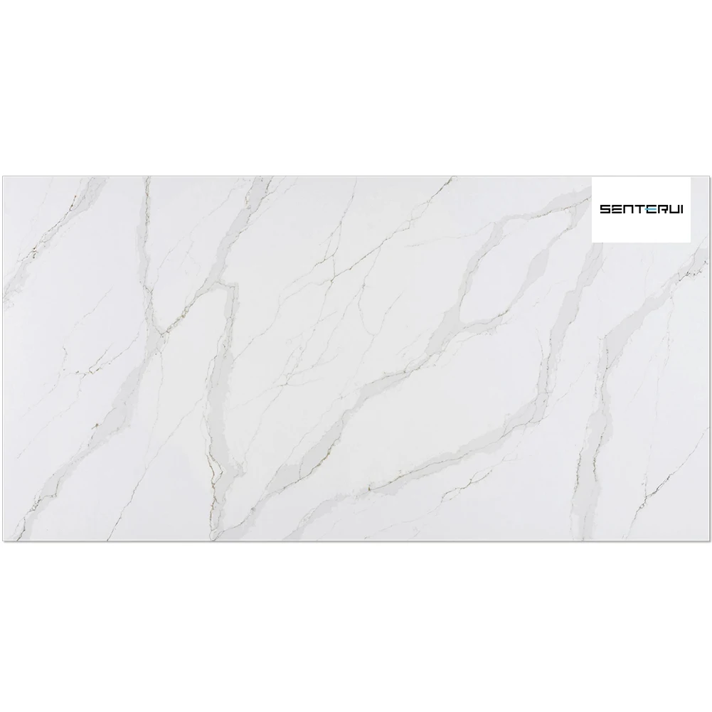 Centurymosaic Wholesale 20mm White Calacatta Big Quartz Stone Slab for Bathroom Countertops And Background