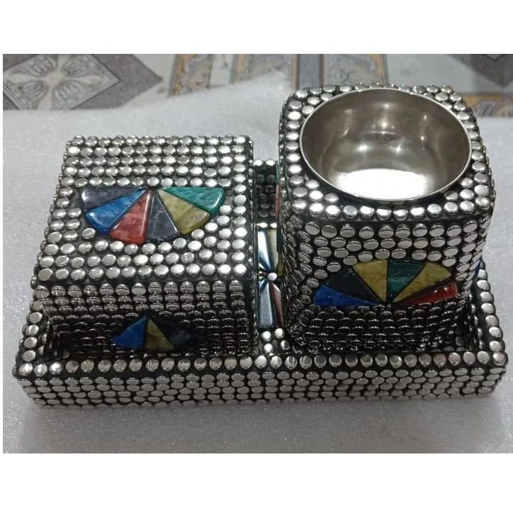 Premium Arabic Wood And Metal incense bakhoor set Home Decor burner wooden tray & box bukhoor set for Ramadan Gift from India