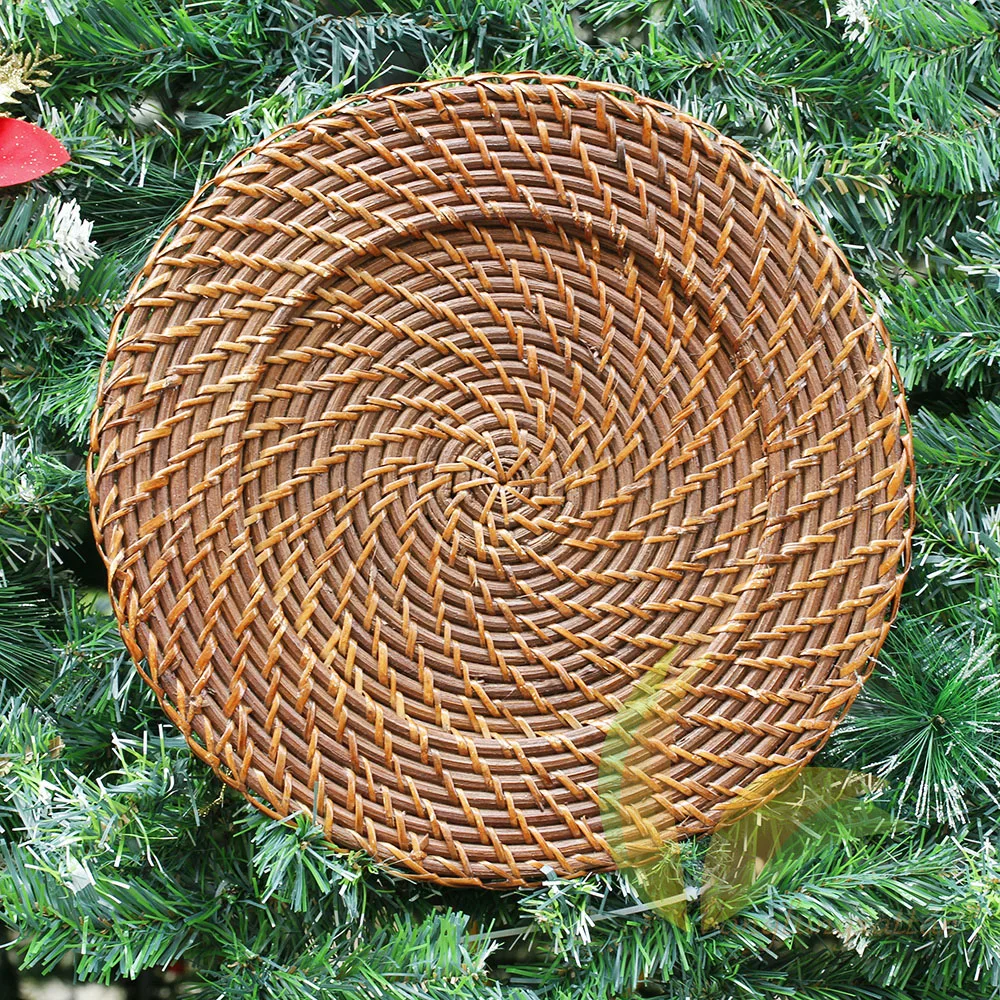 Vietnam Factory Rattan Charger Plate Pad Wicker Bamboo Tableware Brown Wedding Rattan Charger Plates Ready To Ship
