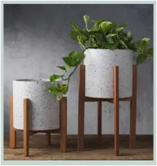 Planter Weston Crafts Plant Stand Modern Set 2 Pieces Wooden Home Decor Piece for Indoor Adjustable for 9 inch Plant Pot Sizes