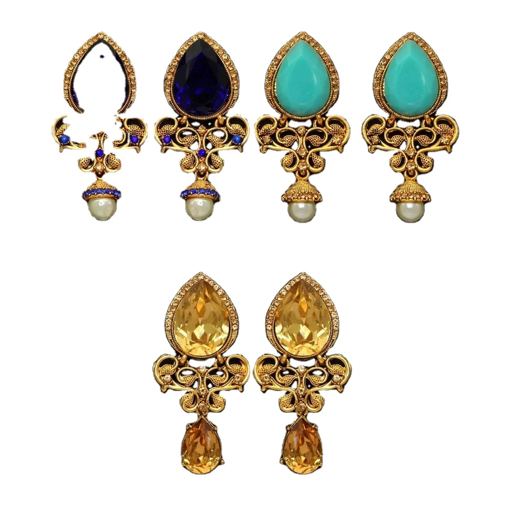 All New Indian Jewelry Multi Color Glass Stone 3 Pair Of Earrings Combo for women and girls