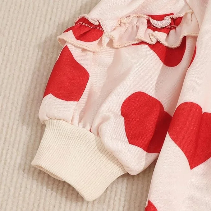 Valentines Day Kids Girls Clothes Sets 2pcs Love Heart Print Long Sleeve Sweatshirt Top+Skirt Outfit Wholesale Spring Clothing