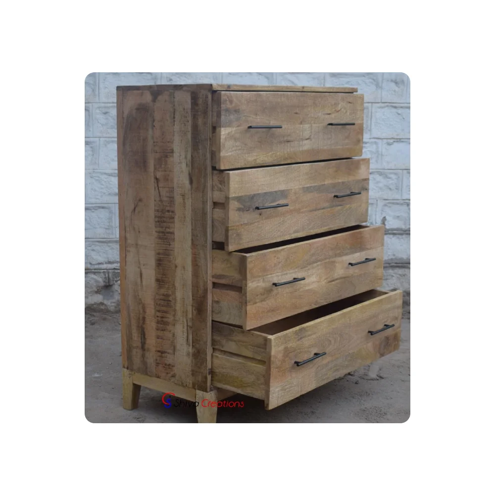Modern Luxurious Solid  Wooden 4 Drawer Chest Cabinet Cheap Mango Wood Furniture Indoor Modern Wood Furniture