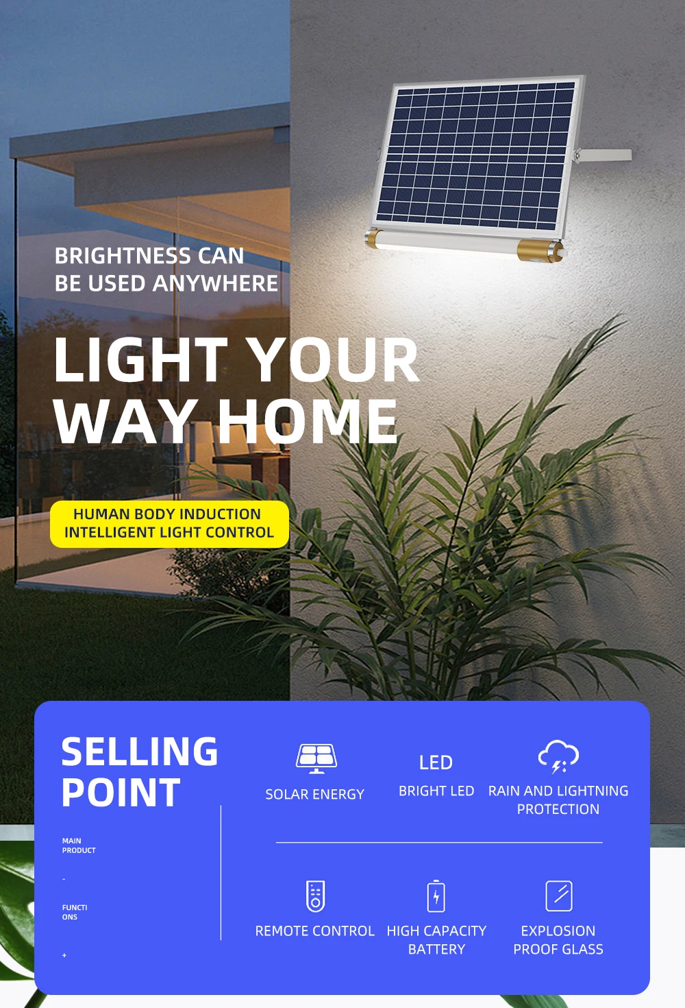 300mm Solar LED  tube light 60W + Tubing Solar LED fluorescent light