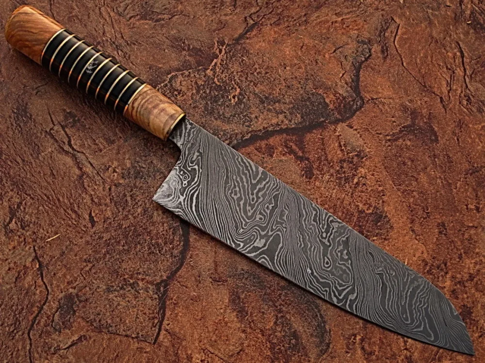 Top Quality   Custom Handmade Damascus Steel Kitchen Chef  Knife Vegetable Cutting Knife With Leather Sheath