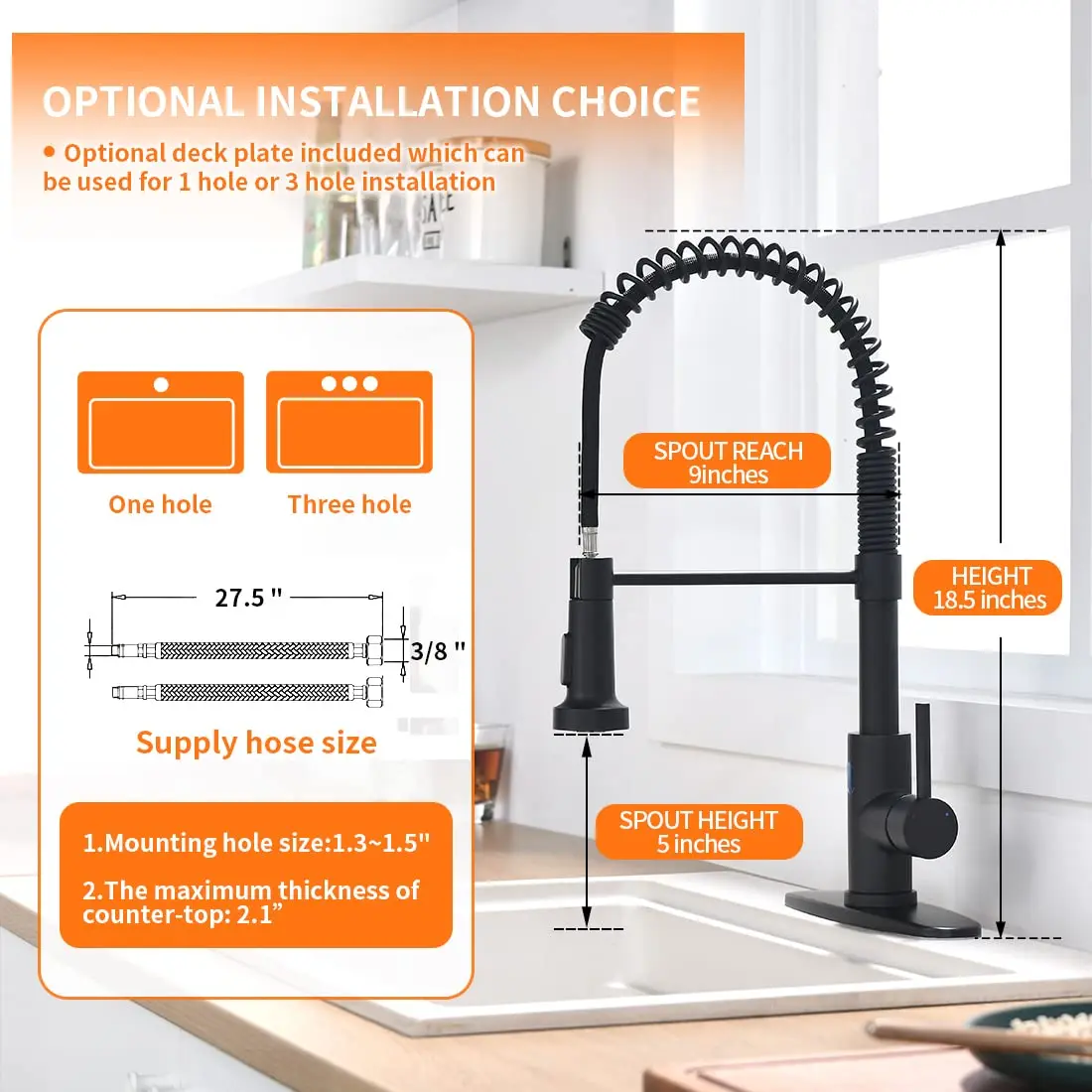 Black Stainless Steel Spring Kitchen Taps Pull Down Sprayer Kitchen Mixer Faucet