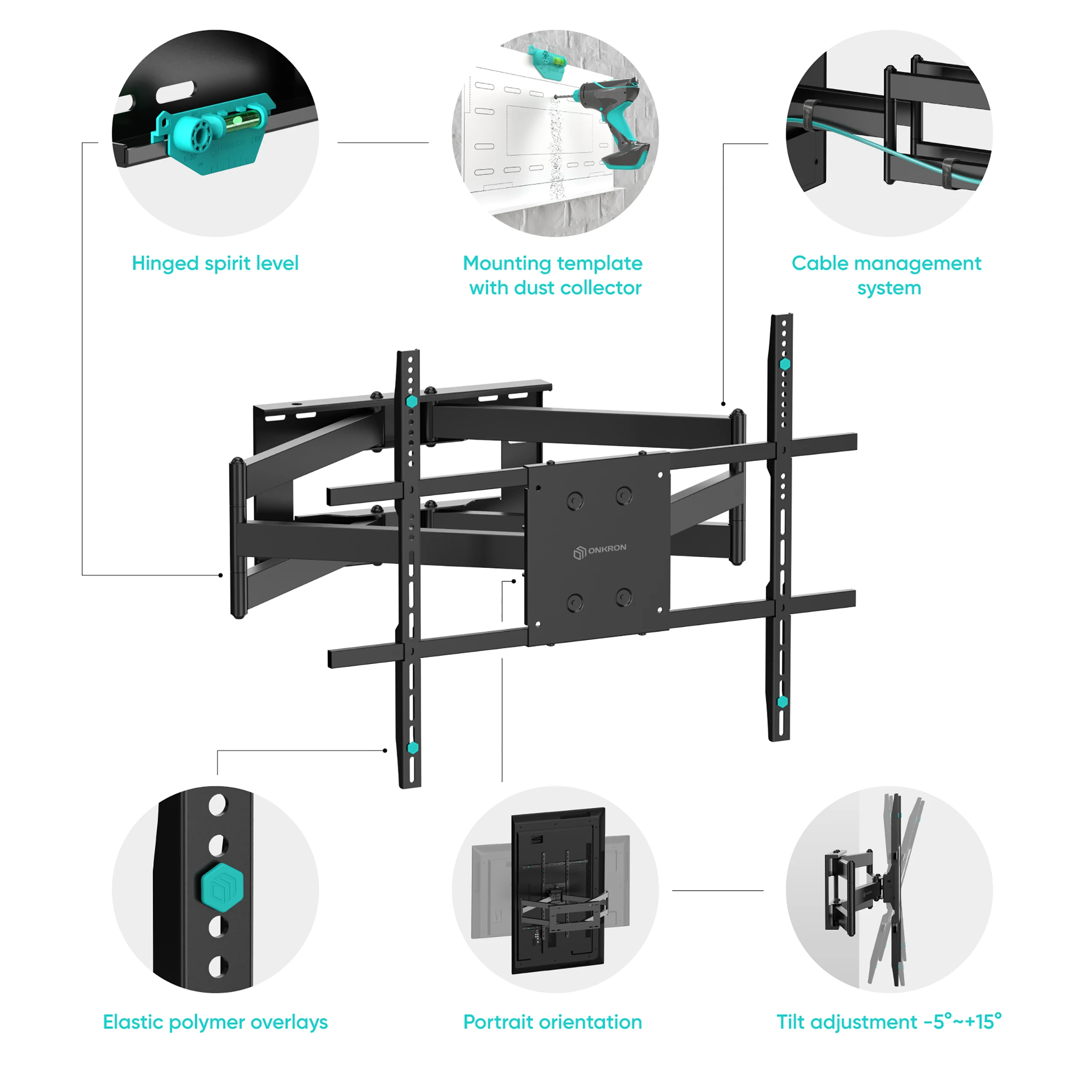 Оптовая продажа кронштейн ONKRON для телевизора с полным движением телевизоров диагональю 42-110 дюйма до 220 фунтов поворотом и наклоном длинной рукояткой-40 дюймов VESA 800x600