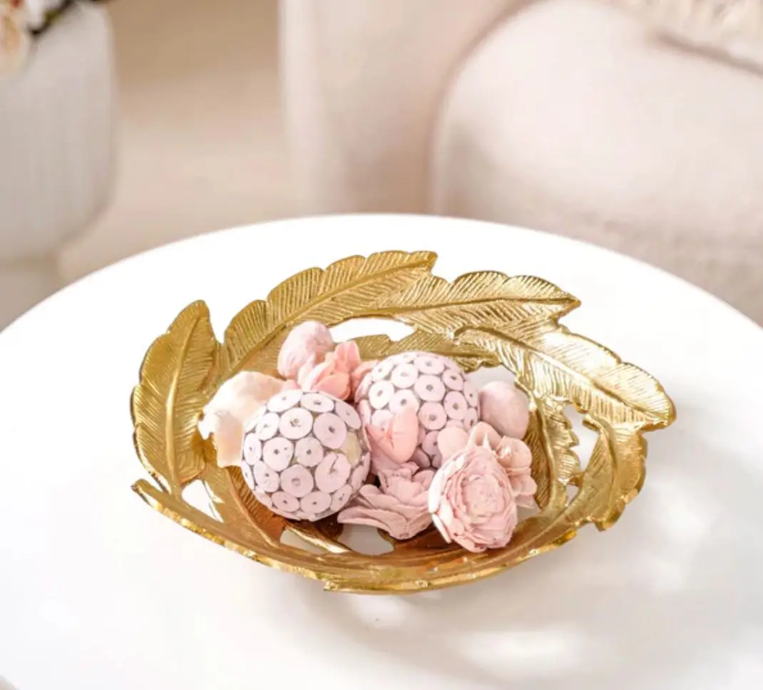 Aluminium Dry Fruit Serving Tray With Tealight Hotel Ware and Restaurant  Aluminium Dessert Bowl Good Quality Leaf Design