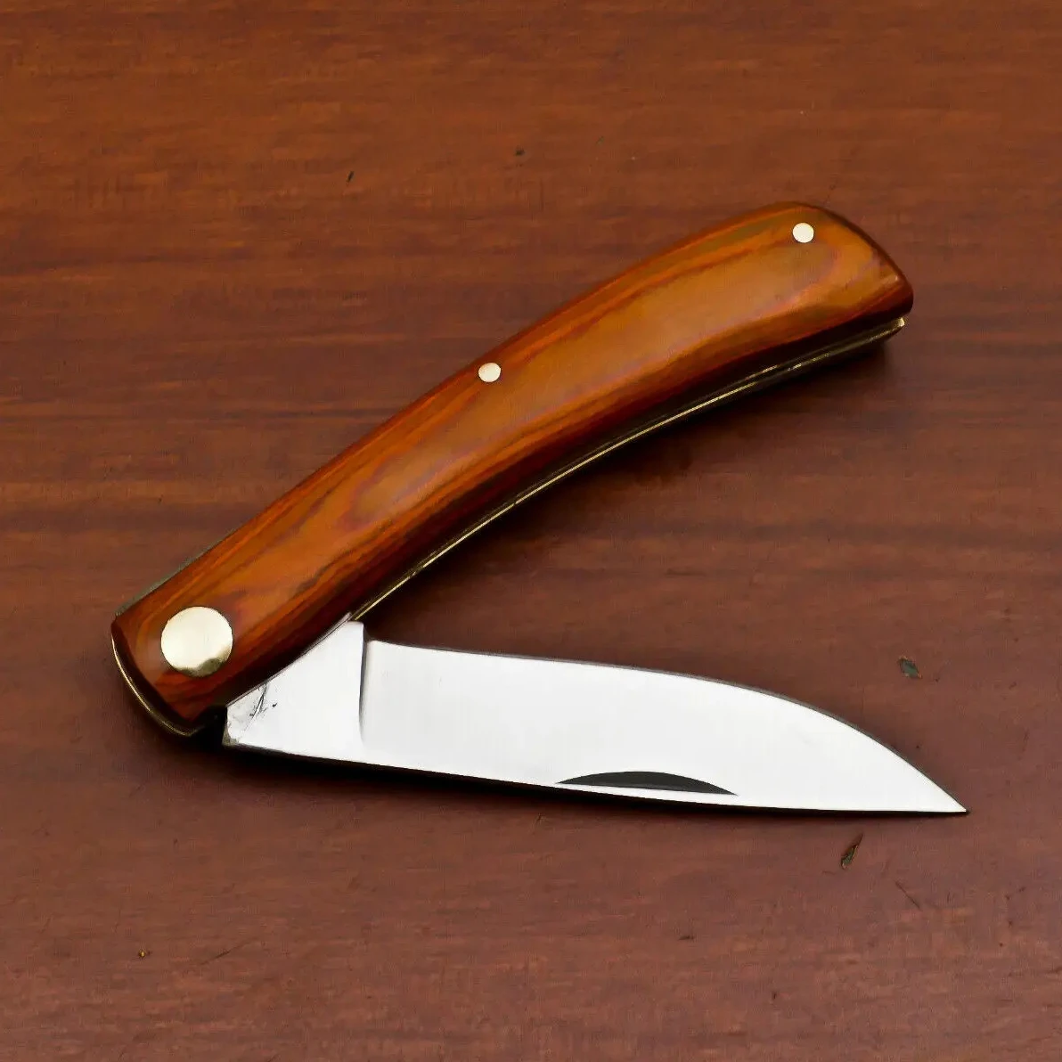 Custom Handmade Damascus Steel Pocket  Folding knives With Wood Handle And leather Sheath