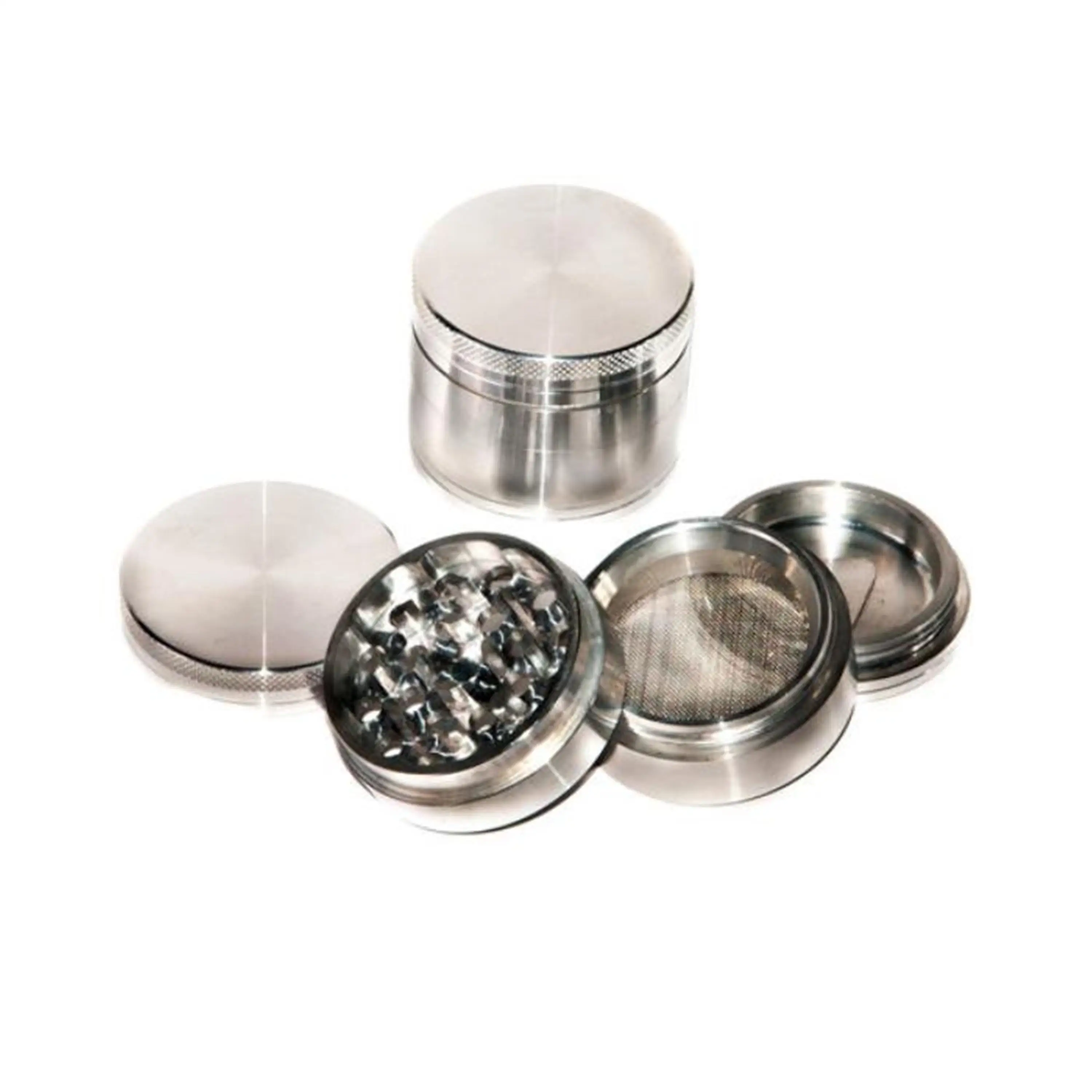 Aluminium CNC Herb Grinder 50mm 4-Part Silver Crusher Diamond Shaped Teeth for Smooth Grinding Experience Manufacturer India