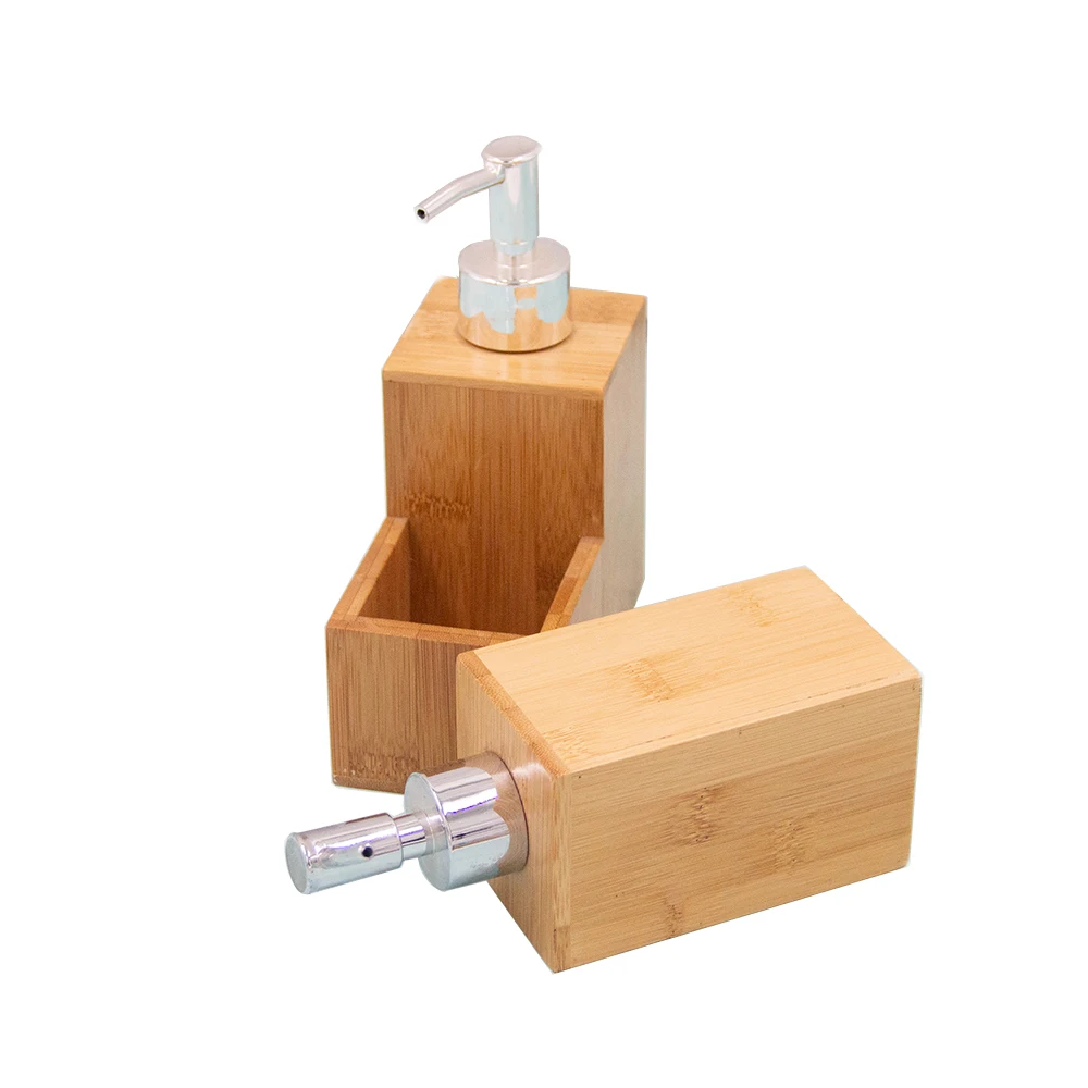 Natural Bamboo Lotion Spray Bottle Liquid Soap Shampoo Dispenser Square Bottle