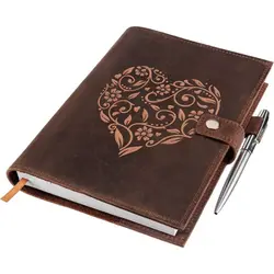 Heart Shape With Embossed Refillable Leather Journal Lined Notebook For Women And Man Writing Book