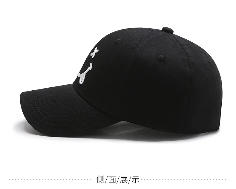 High Quality Smile Face Embroidery Baseball Hat Black Cotton Adjustable Snapback Funny Hip Hop Autumn Hats for Mens