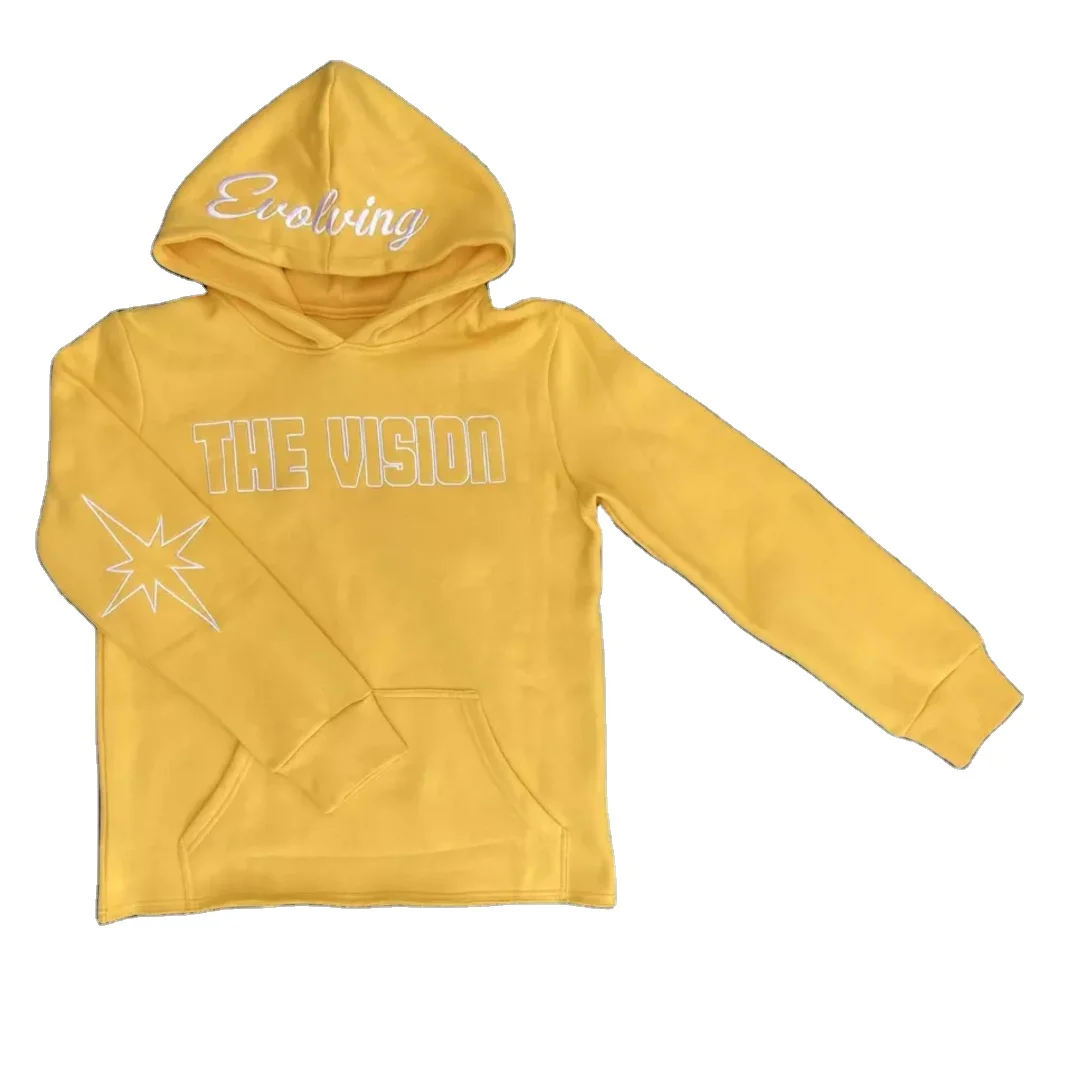 streetwear Clothes Cut Edge Pullover Hoodies Custom Logo French Terry Men embroidered hoodies Men Distressed yellow hoodie