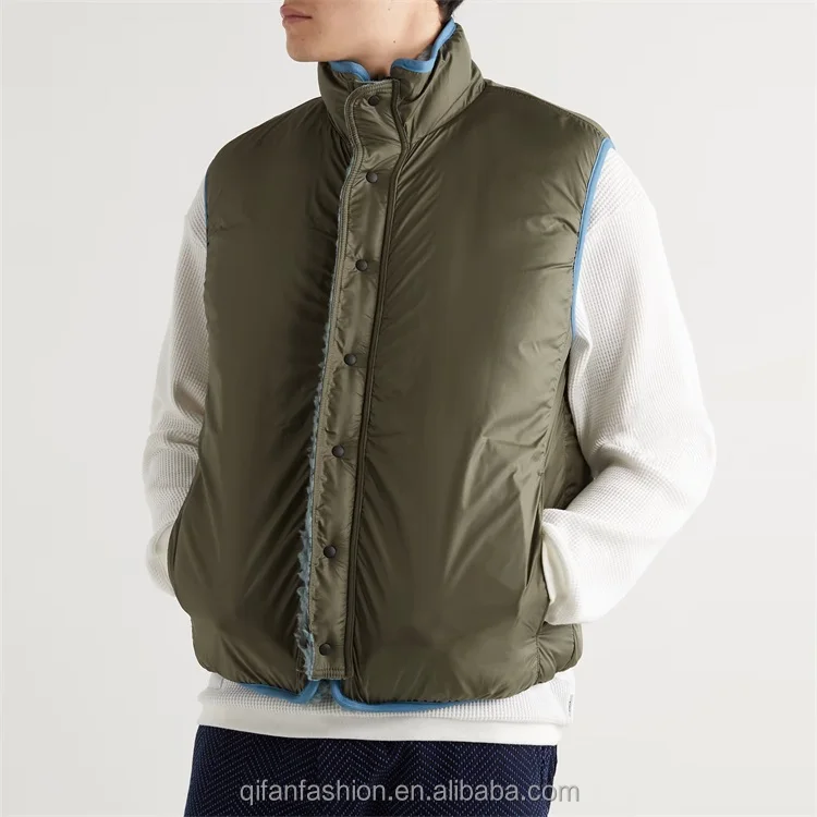 Custom windbreaker fully reversible gilet shearling sherpa fleece vest for men