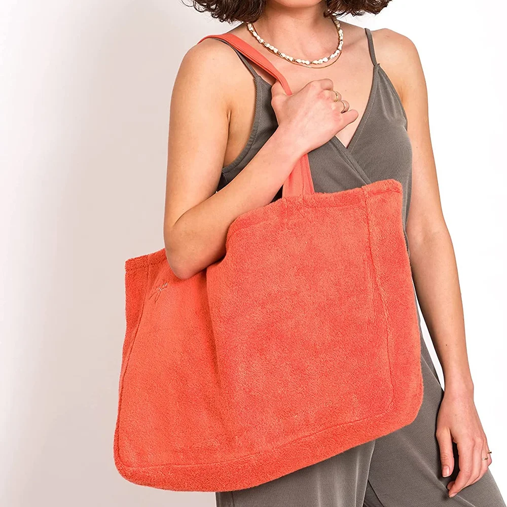 Women Large capacity 100% cotton terry cloth toweling tote bag towel beach bag