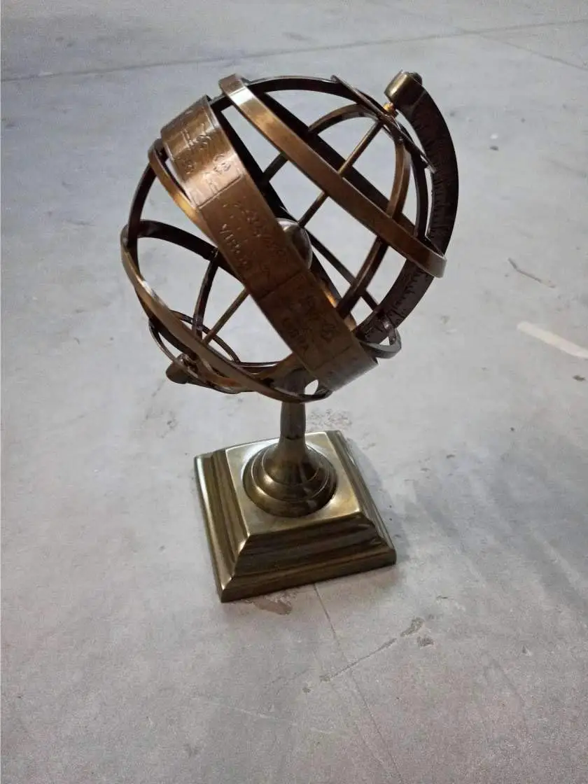 Brass and Wooden Base Vintage Rotating Armillary Globe