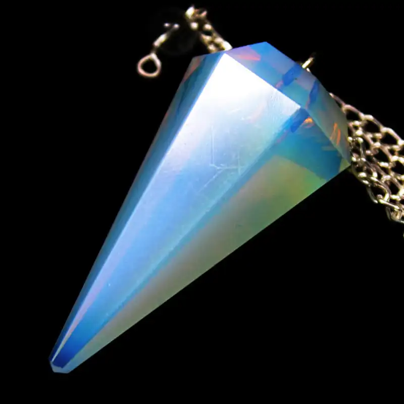 Opal Faceted Cone Pendulum with Chain Healing Dowsing Crystal Pendulum Spiritual Energy Jewelry Gift Hexogen Reiki Stone
