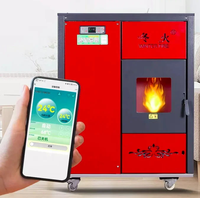 Pellet Biomass Home Heater Pellet Water Fireplace Remote Ignition and Temperature Control Pellet Stoves Wood Hot-selling 28kw