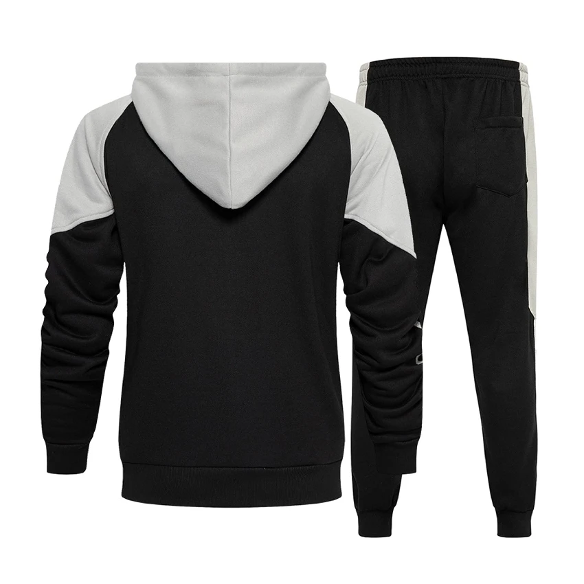 2 Pieces Clothes Zip Up Hoodies Patchwork Jogging Wear Training Tracksuit Sports Sweat Suit Running Mens Track Suit Jogger Set