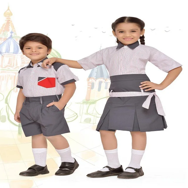 OEM School Dresses Student Wear Primary School Uniform Unisex Shirt With Shorts and Skirt Set