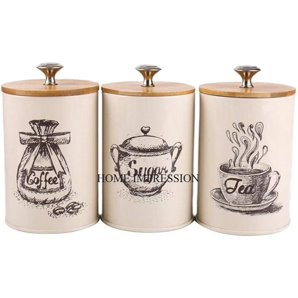 Vintage Art Collection Set of 3 Glass Made Jars With Wooden Top Unique Designer Lid and Frame for Storage Boxes Holder Supplies
