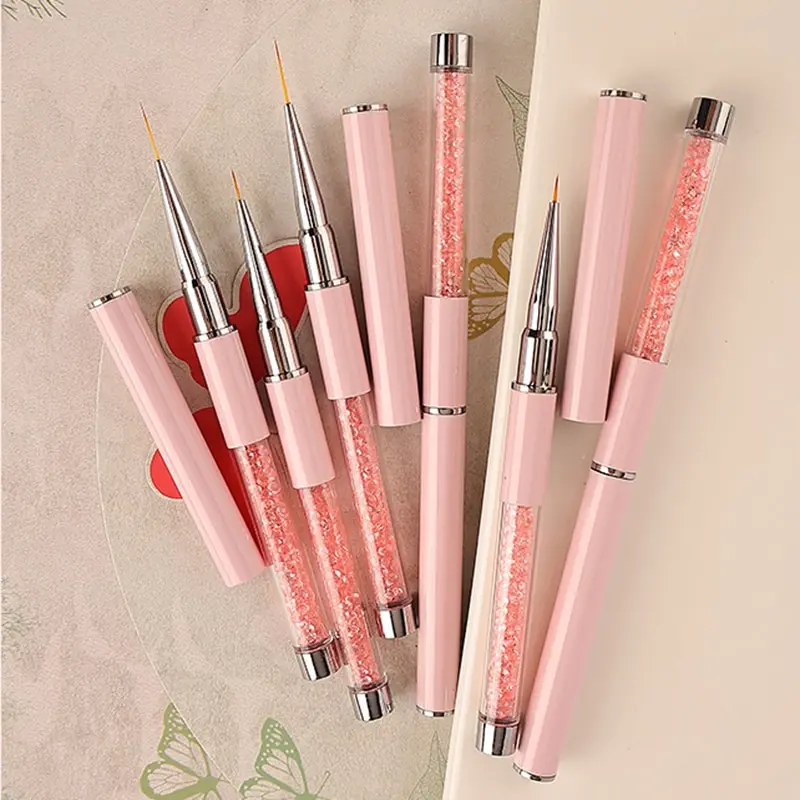 Professional French Stripe Nail Art Liner Brush Pink UV Gel Painting Pen 3D Rhinestones Brushes For Nails