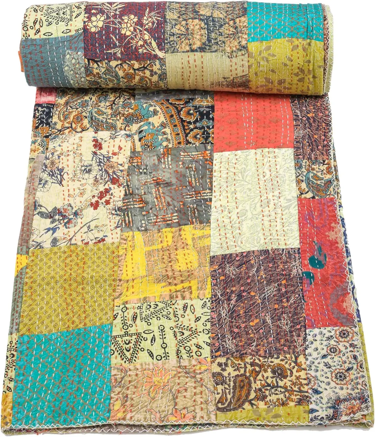 Лоскутное одеяло Kantha Paisley с принтом индийское традиционное хлопковое многоцветное Постельное белье Покрывало богемное покрывало