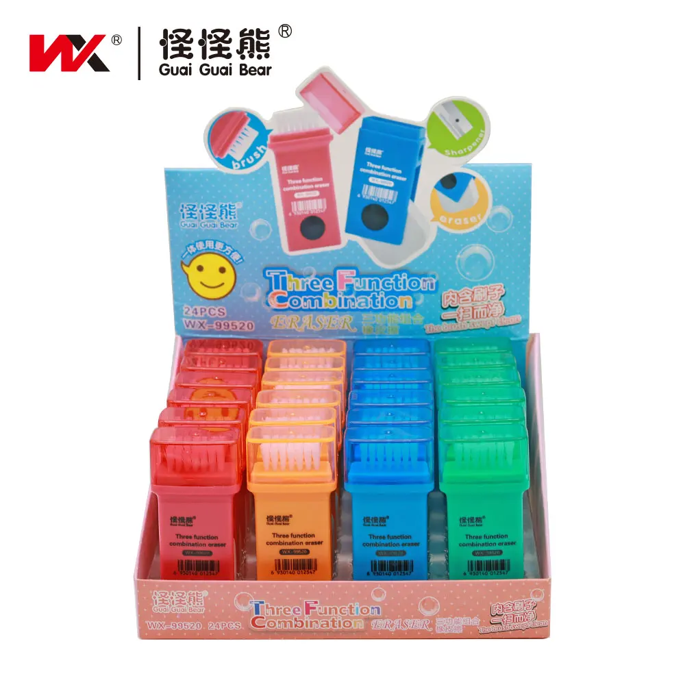 Factory stock fast delivery Brush eraser Pencil sharpener 3-in-1 eraser pencil sharpener rubber For School Student Stationery