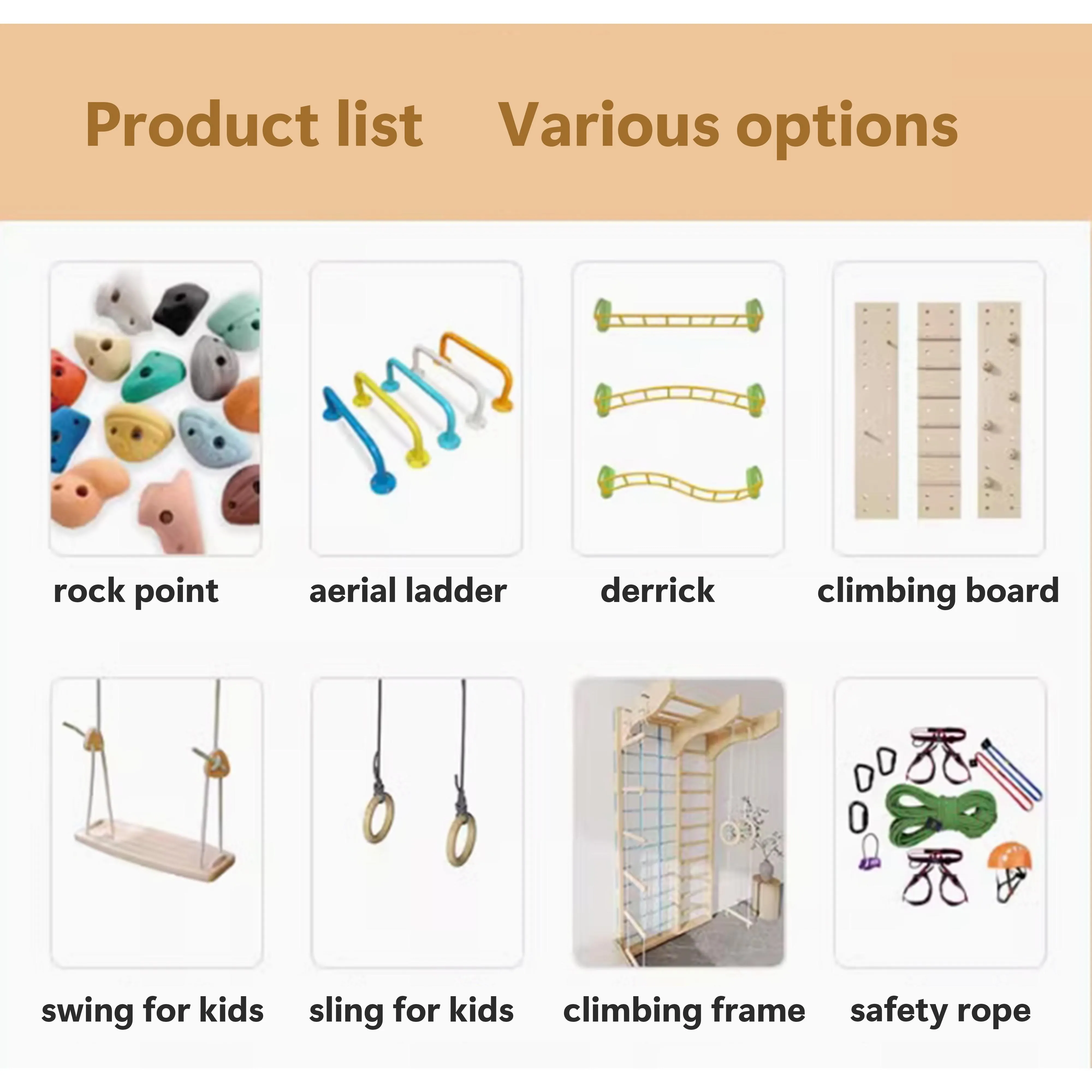 Factory Wholesale 9 in 1 Climbing Wall Indoor Games for Kids Climbing Ladder Gym Set