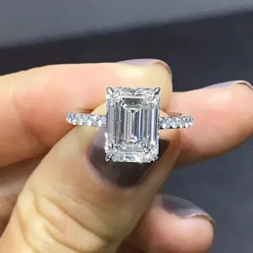 925 Sterling Silver 4 Ct. Emerald Cut Moissanite Diamond Silver Ring  Unique Promise Ring wedding ring for Women