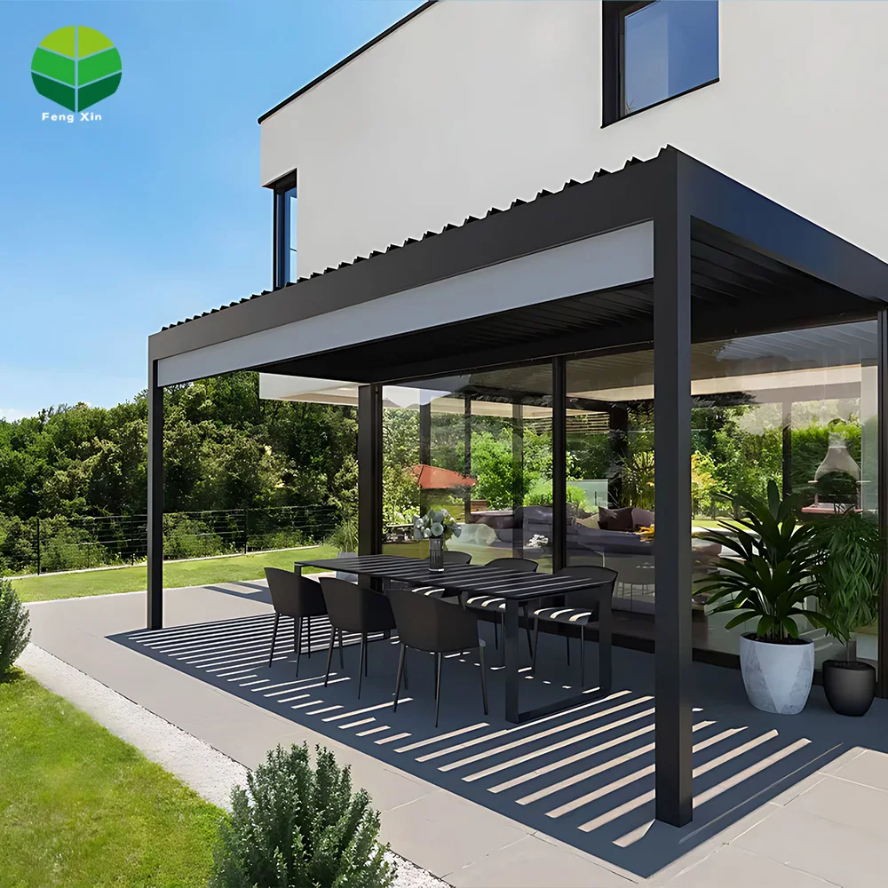 3*3 4*4 * Outdoor Modern Aluminum Motorized Louvre Roof Sun Bioclimatic Pergola Metal Customized Electric Panel Waterproof