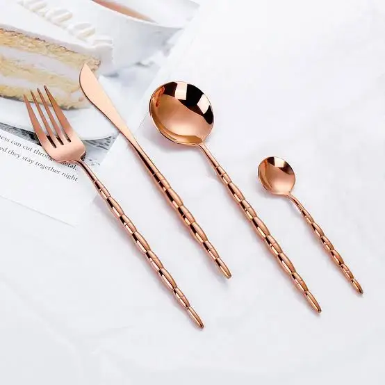 Stainless Steel Rose Gold Polished royal look cutlery set High Quality Luxury latest Handle Cutlery For home wedding