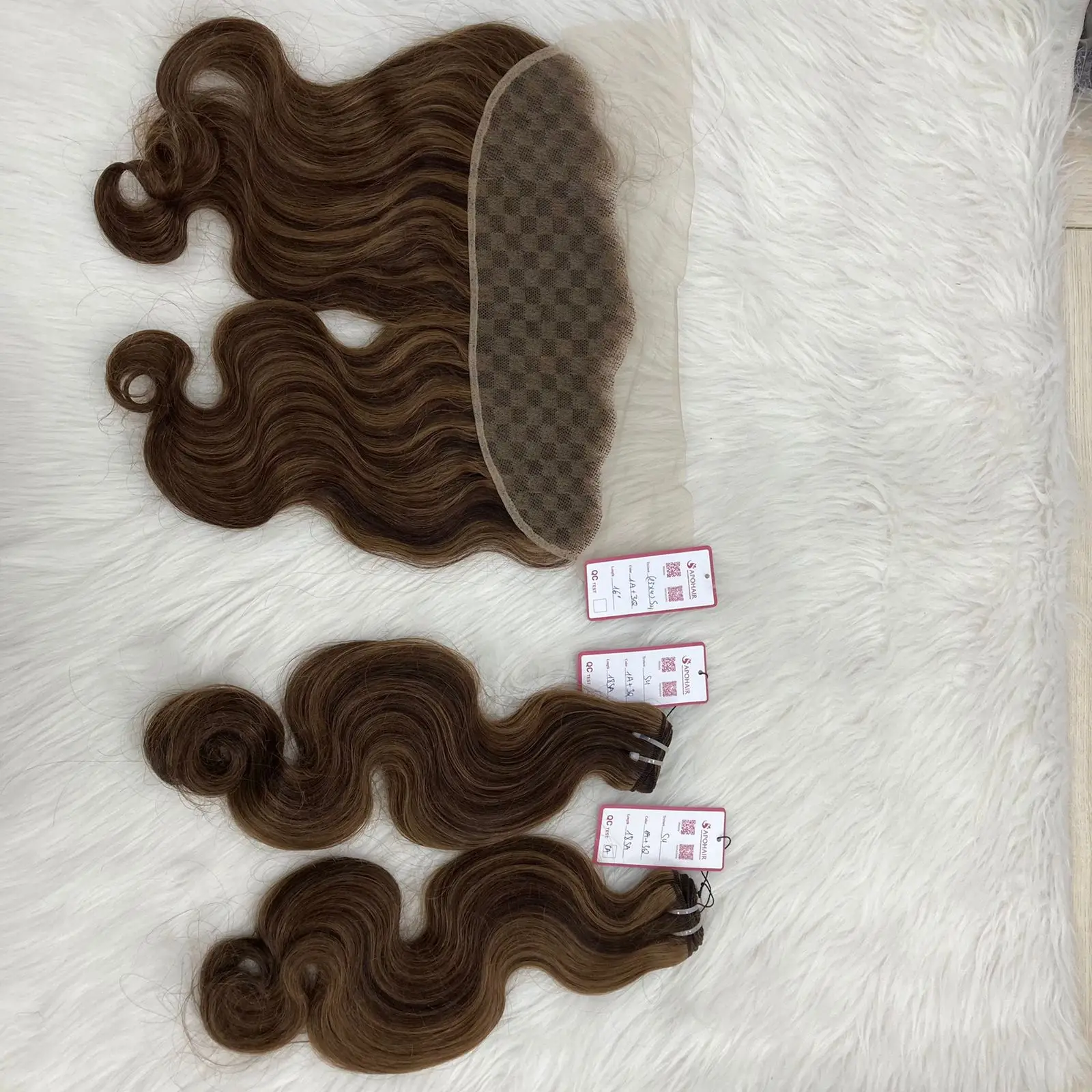 Top Luxury Quality  Machine Weft Mix Color #1A and #3Q Remy Hair 20 Inches Water Wave 100% Remy Top in hair extension
