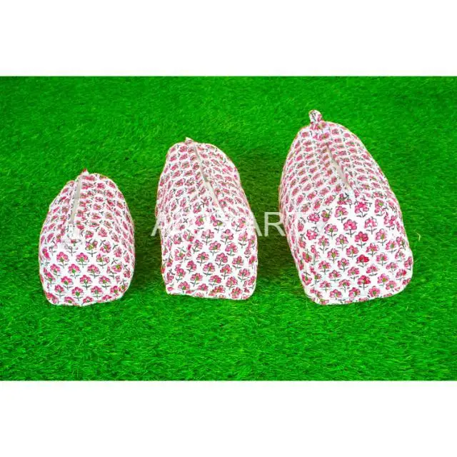 Wholesale Price Indian Block Printed Cotton Quilted Cosmetic Purse Makeup Storage toiletry pouch Floral Printed Cotton Pouch Bag