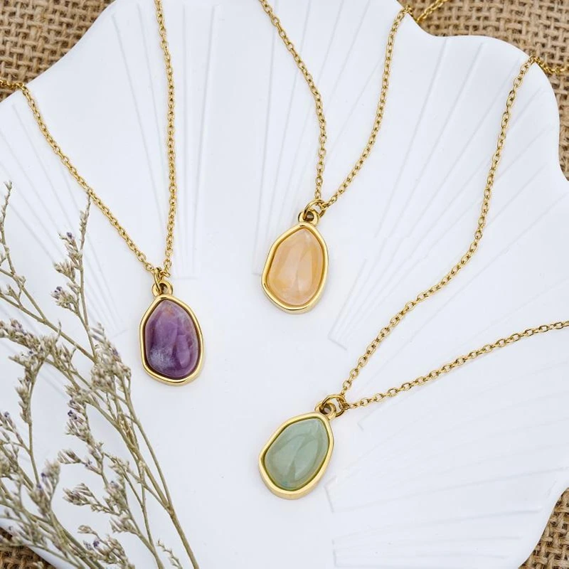 2023 18K Gold Plated Rose Quartz Necklace Natural Crystal Healings Stones Jewelry Quartz Pendant Necklace