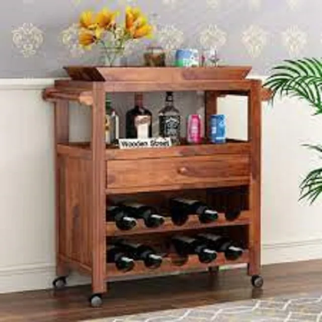 New Design Wood Serving Trolley with Wheels Usage Home and Restaurant Good Quality in Bulk