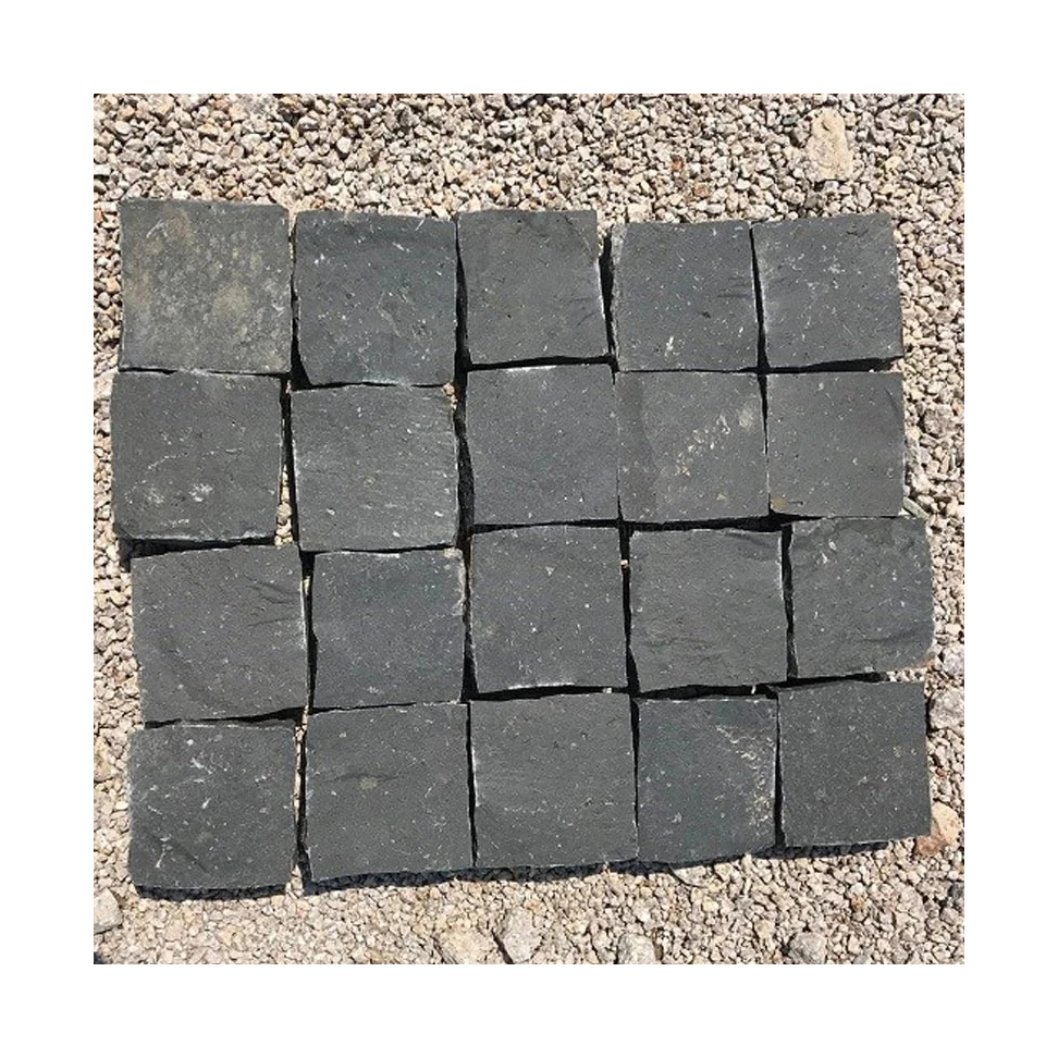 Basalt Cobblestone BASALT mesh back pavers cobblestone blocks flamed and tumbled processing