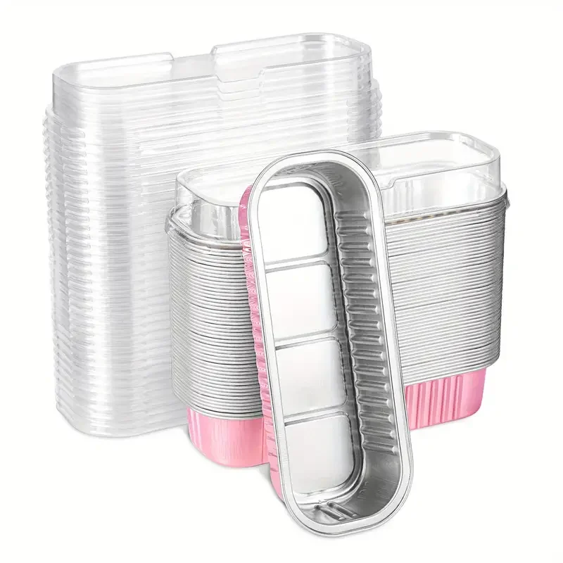 200ml Baking Loaf Pan Color Coated Disposable Aluminum Foil Container Kitchen Use Oblong Baking mold with Dome Lid