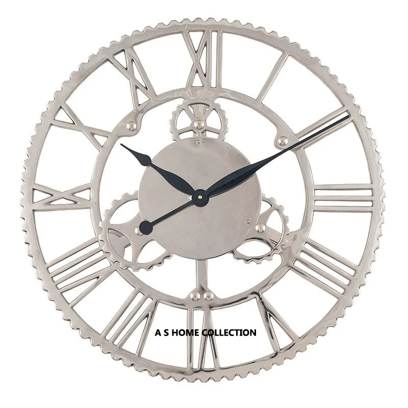 cast aluminium mechanical design shiny polish round shape best selling wall decoration low price living room wall clocks