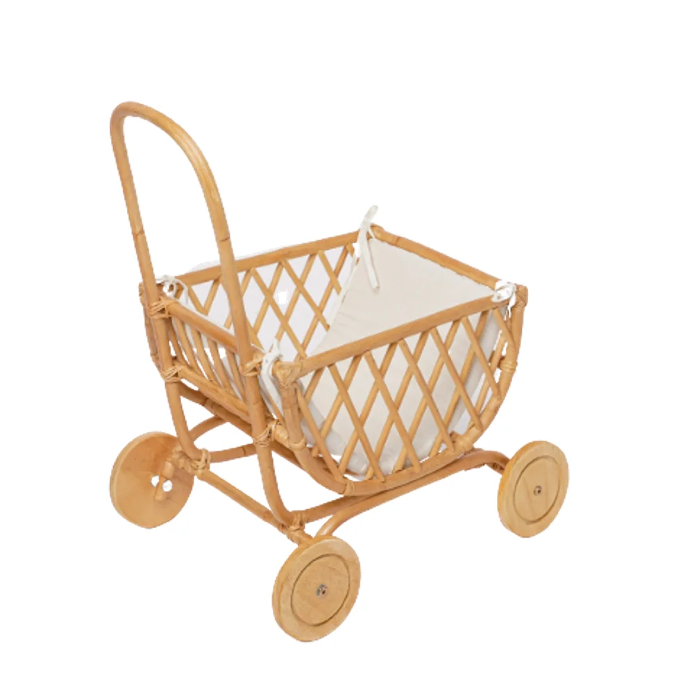 High quality new design eco-friendly cute rattan baby stroller for walk natural color made in Vietnam